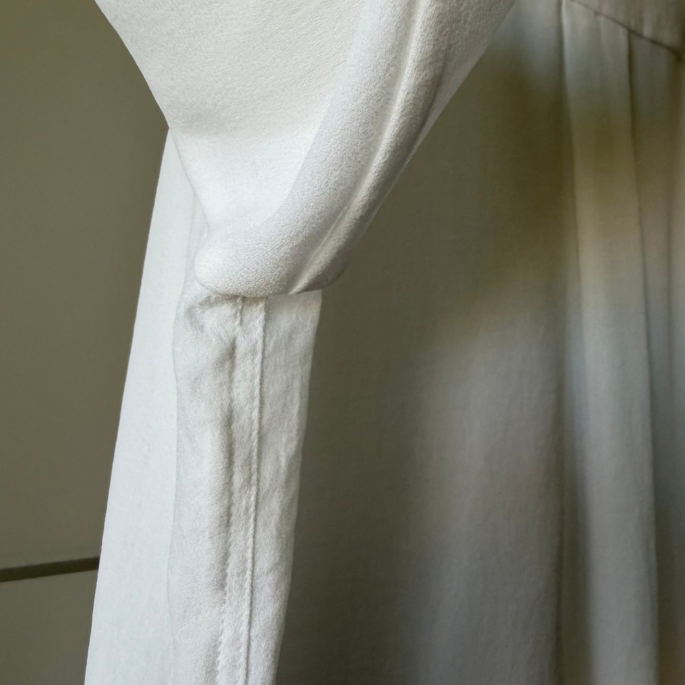 H&M Band Collar Tunic Women Size 12 White Relaxed High Low Button Front Blouse - Picture 9 of 13